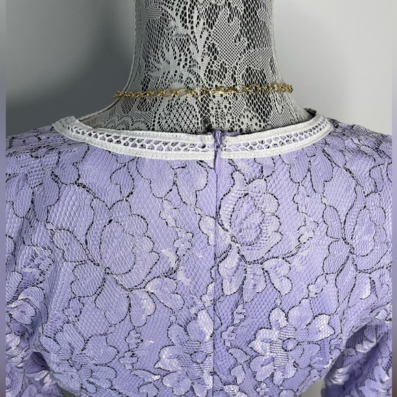 PrettyLightThing Purple Floral Lace Long-sleeve Mini Dress - Picture 7 of 7